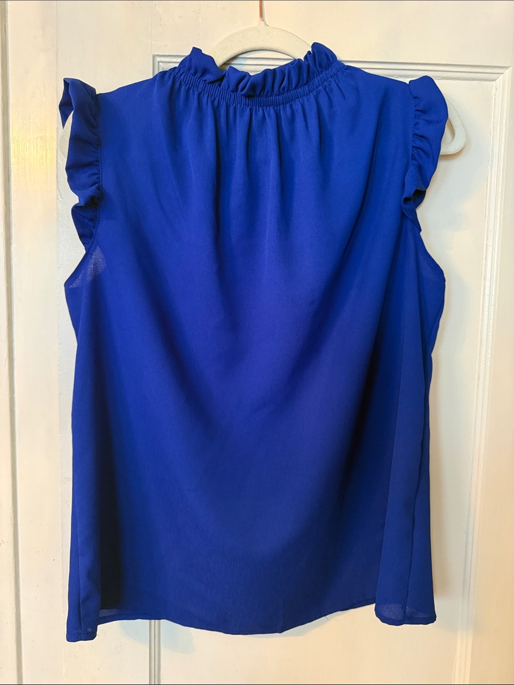Ruffled Mock Neck Sleeveless Blouse - Cobalt Blue